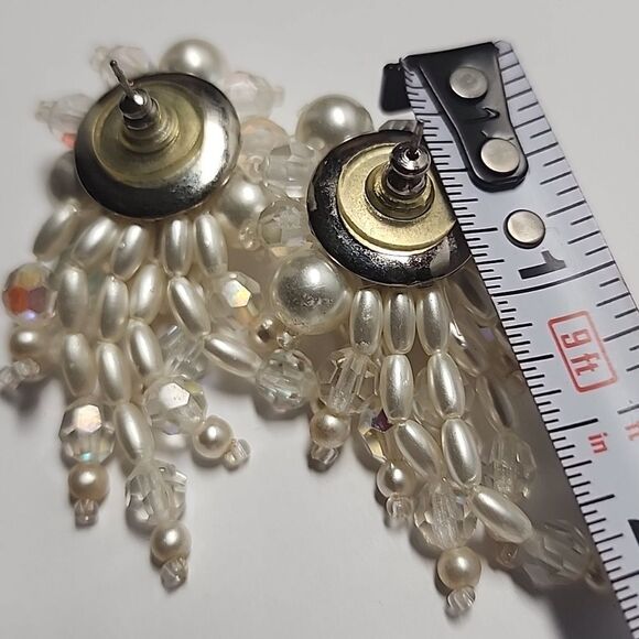 Vintage Faux Pearl AB Cluster Earrings Pierced - Picture 4 of 4